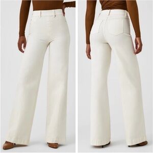 Spanx Seamed Front Wide Leg Pull-on Jeans Pants Ecru White Cream Size Small